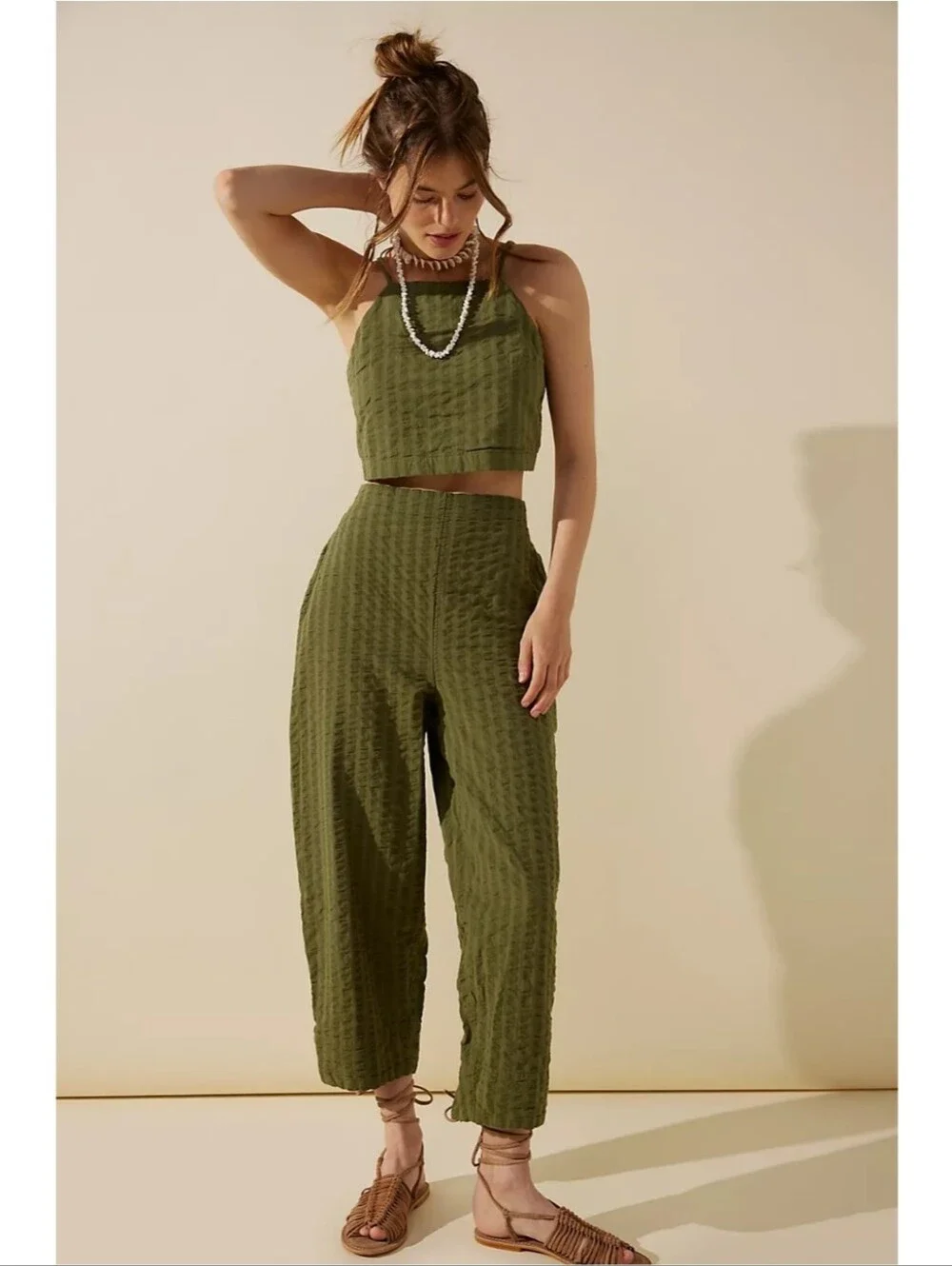 Free People Tulip Cotton Set Olive Nwot